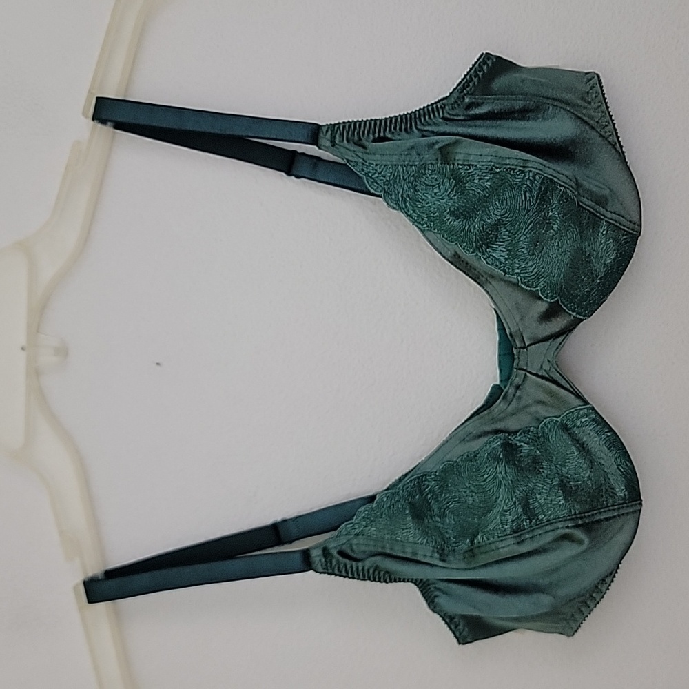 Olga Green Satin & Lace Underwire Bra 36B